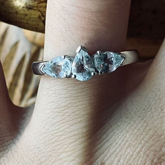 Natural Aquamarine Sterling Silver Ring Size 8